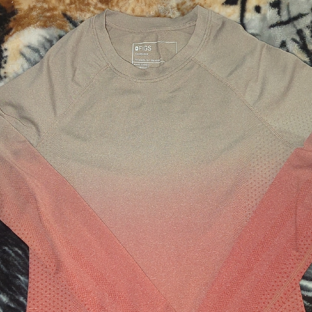 FIGS Women's Gradient Compression Long Sleeve- Tan and Orange